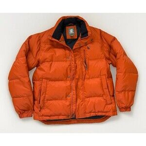 Timberland Mens S Orange Down Puffer Jacket Gorpcore Outdoor Hiking Winter Coat
